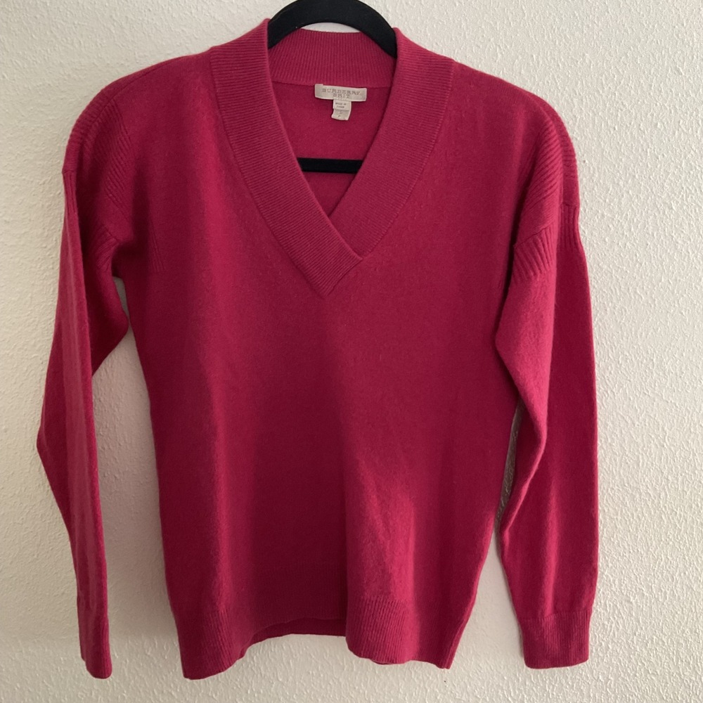 Burberry Brit Cashmere Fuchsia Pink V-Neck‎ Knit Sweater Womens S